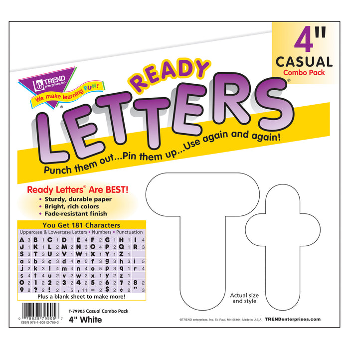 White 4-Inch Casual Uppercase-Lowercase Combo Pack Ready Letters®, 182 Per Pack, 3 Packs