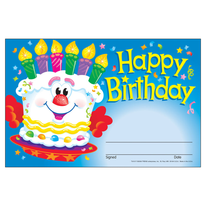 Happy Birthday Cake Recognition Awards, 30 Per Pack, 6 Packs