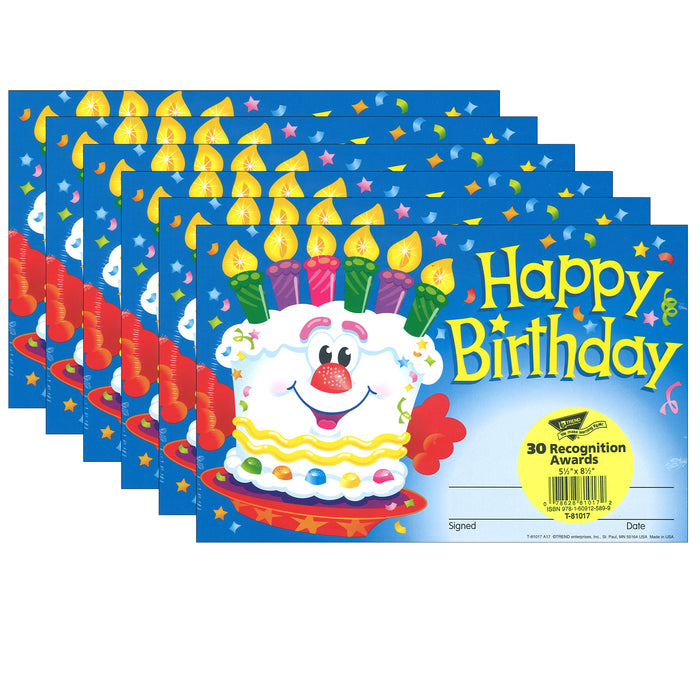 Happy Birthday Cake Recognition Awards, 30 Per Pack, 6 Packs