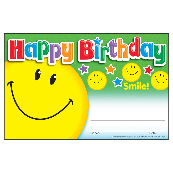 Happy Birthday Smile Recognition Awards, 30 Per Pack, 6 Packs