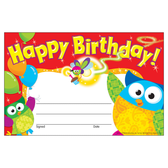 Happy Birthday Owl-Stars!® Recognition Awards, 30 Per Pack, 6 Packs
