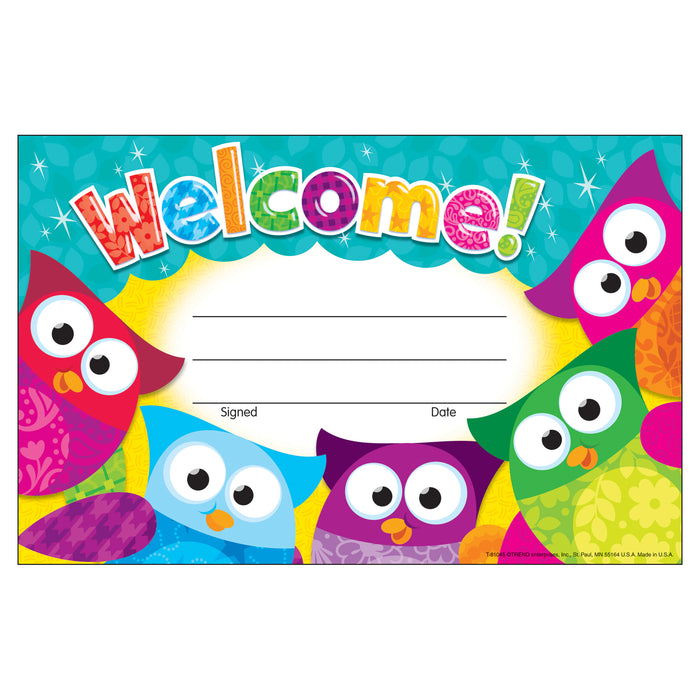 Welcome! Owl-Stars!® Recognition Awards, 30 Per Pack, 6 Packs
