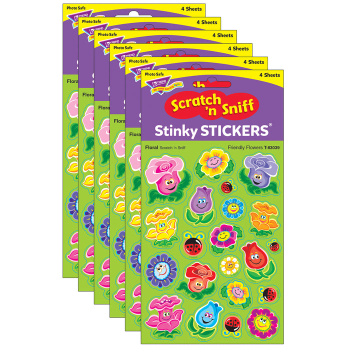 Friendly Flowers-Floral Mixed Shapes Stinky Stickers®, 84 Per Pack, 6 Packs