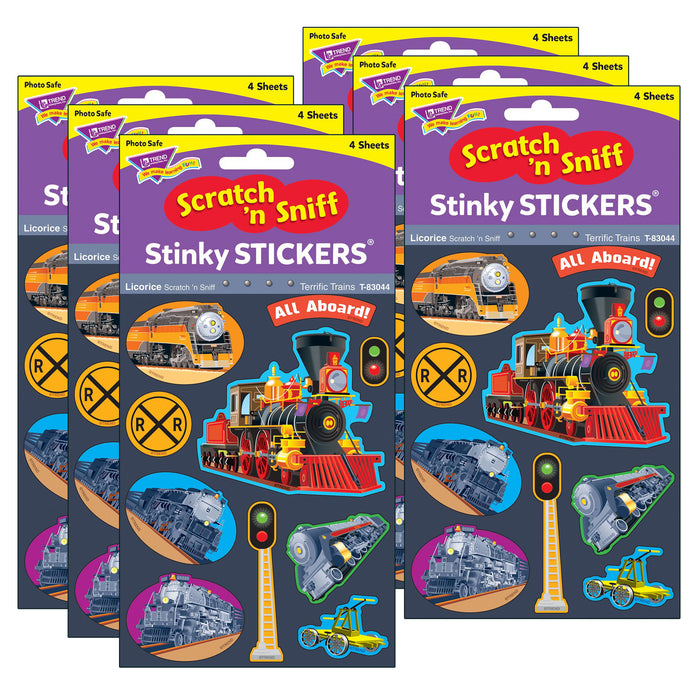 Terrific Trains-Licorice Mixed Shapes Stinky Stickers®, 40 Per Pack, 6 Packs