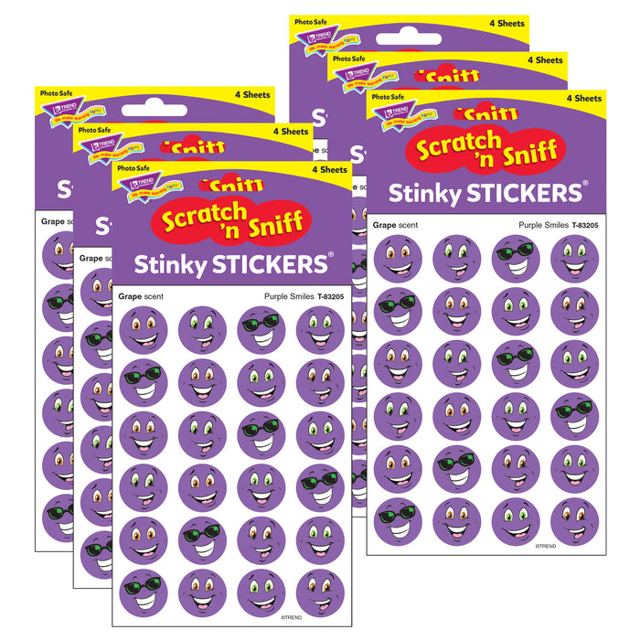 Purple Smiles-Grape Stinky Stickers®, 96 Per Pack, 6 Packs