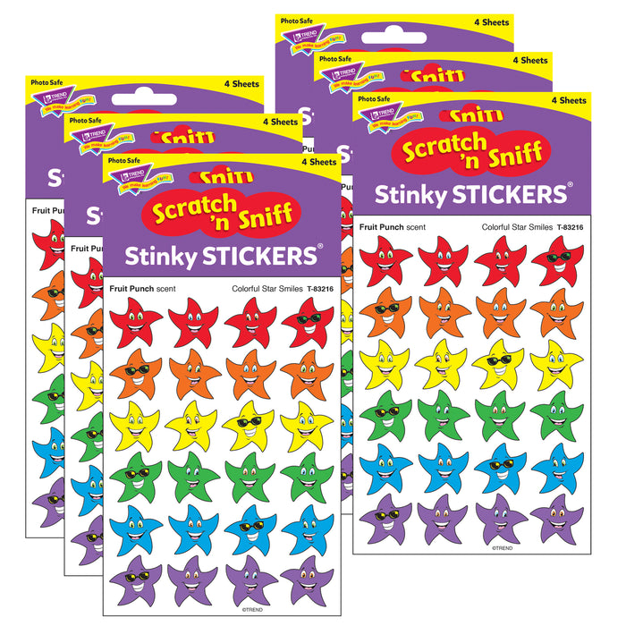 Colorful Star Smiles-Fruit Punch Stinky Stickers®, 96 Per Pack, 6 Packs