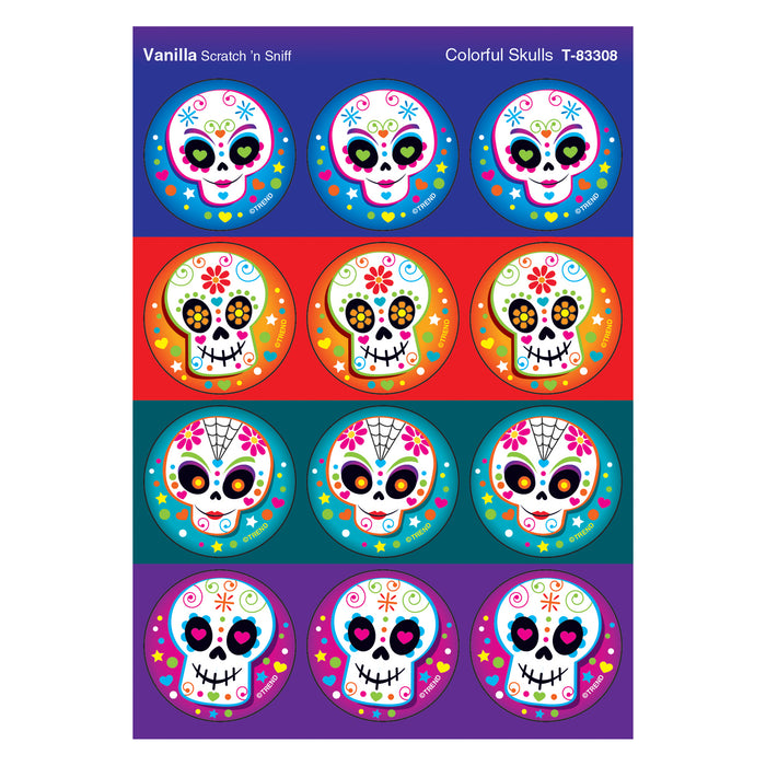 Colorful Skulls-Vanilla Stinky Stickers®, 48 Per Pack, 6 Packs