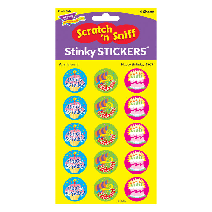 Happy Birthday-Vanilla Stinky Stickers®, 60 Per Pack, 6 Packs