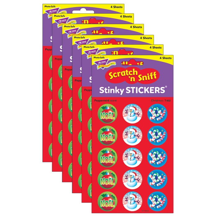 Christmas-Peppermint Stinky Stickers®, 60 Per Pack, 6 Packs