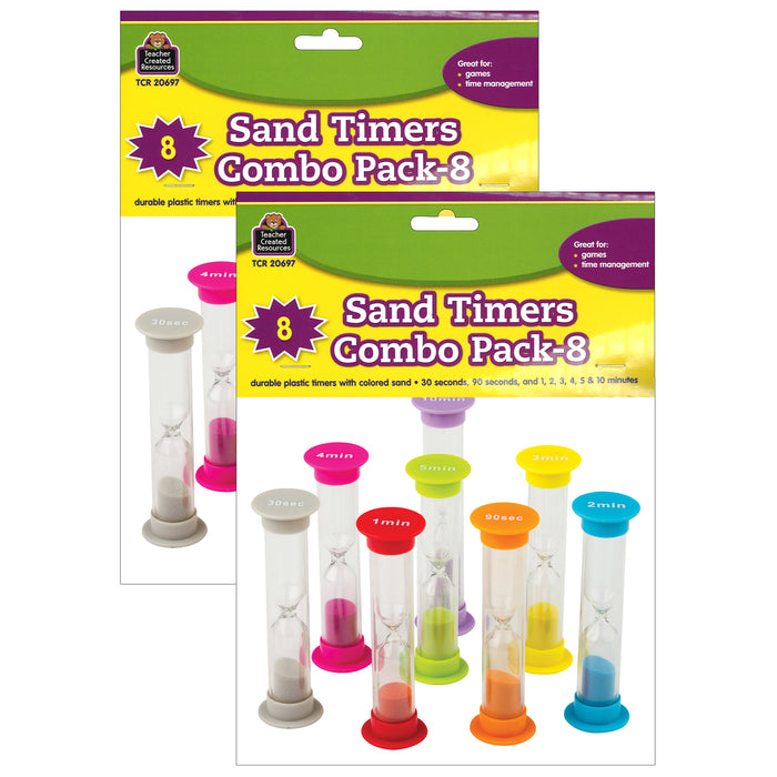 Small Sand Timers Combo, Assorted Colors & Times, 8 Per Pack, 2 Packs