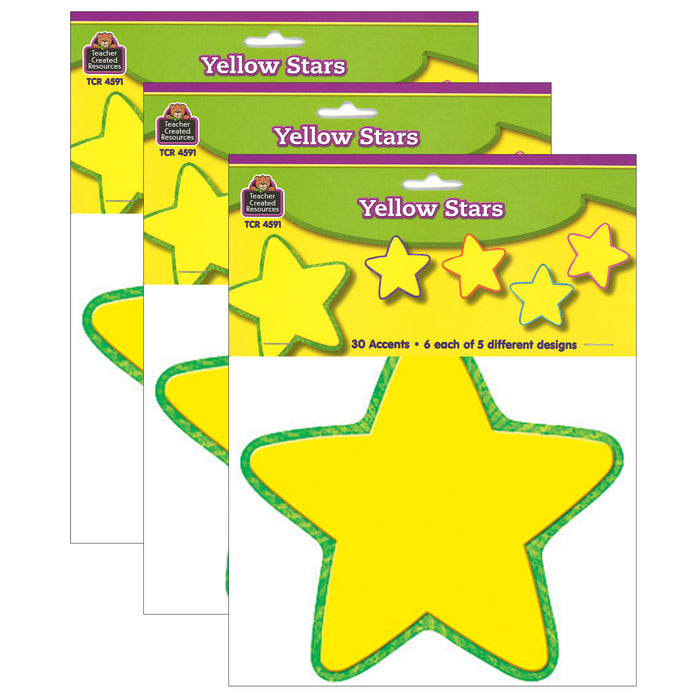 Yellow Stars Accents, 30 Per Pack, 3 Packs