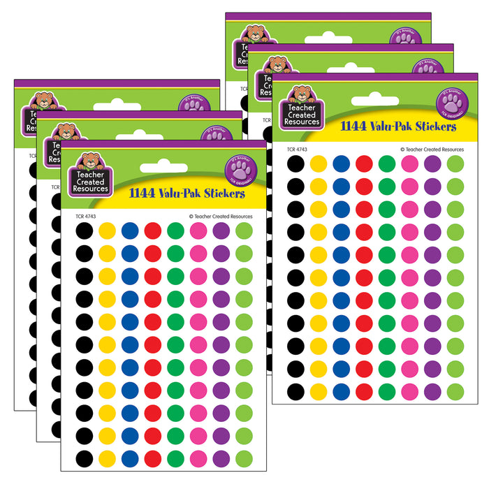 Mini Colorful Circles Valu-Pak Stickers, 1144 Per Pack, 6 Packs