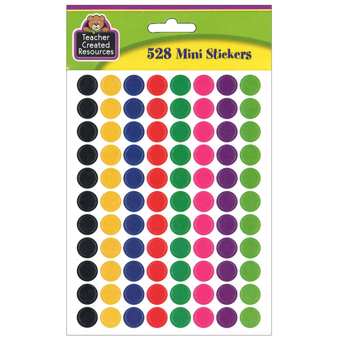 Colorful Circles Mini Stickers, 3-8" Diameter, 528 Per Pack, 12 Packs
