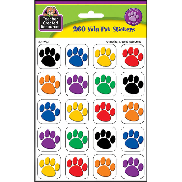 Colorful Paw Print Stickers Valu-Pak, 260 Pieces Per Pack, 6 Packs