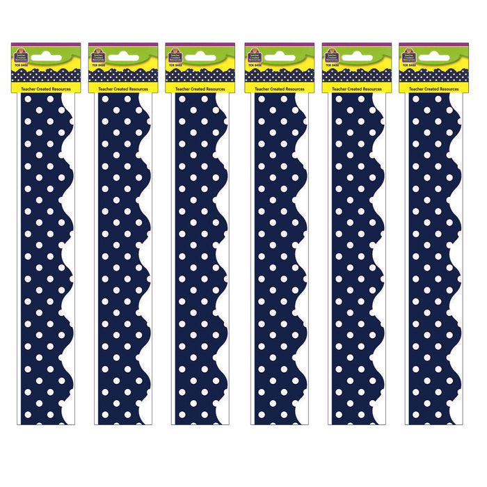 Navy Polka Dots Scalloped Border Trim, 35 Feet Per Pack, 6 Packs