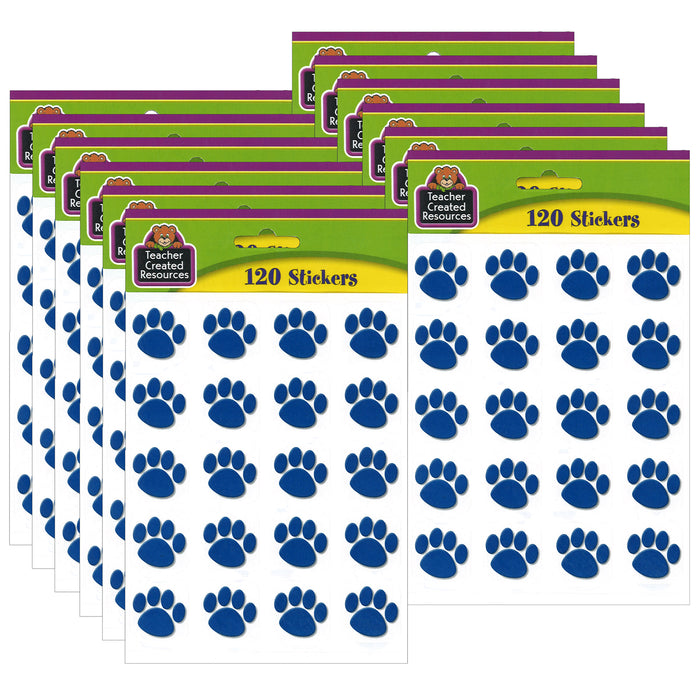 Blue Paw Prints Stickers, 1" Square, 120 Per Pack, 12 Packs