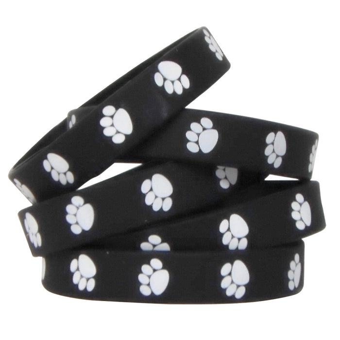Black with White Paw Prints Wristband Pack, 10 Per Pack, 6 Packs
