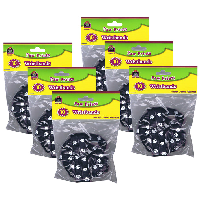 Black with White Paw Prints Wristband Pack, 10 Per Pack, 6 Packs