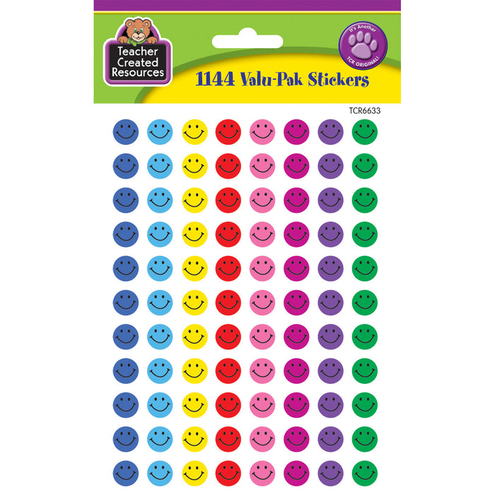 Mini Happy Face Stickers Valu-Pak, Multi Color, 1,144 Per Pack, 6 Packs