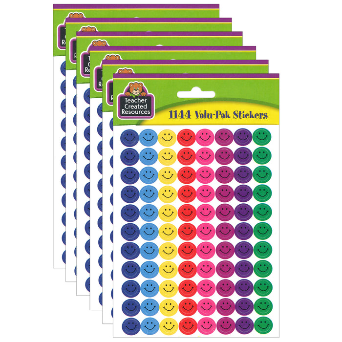 Mini Happy Face Stickers Valu-Pak, Multi Color, 1,144 Per Pack, 6 Packs
