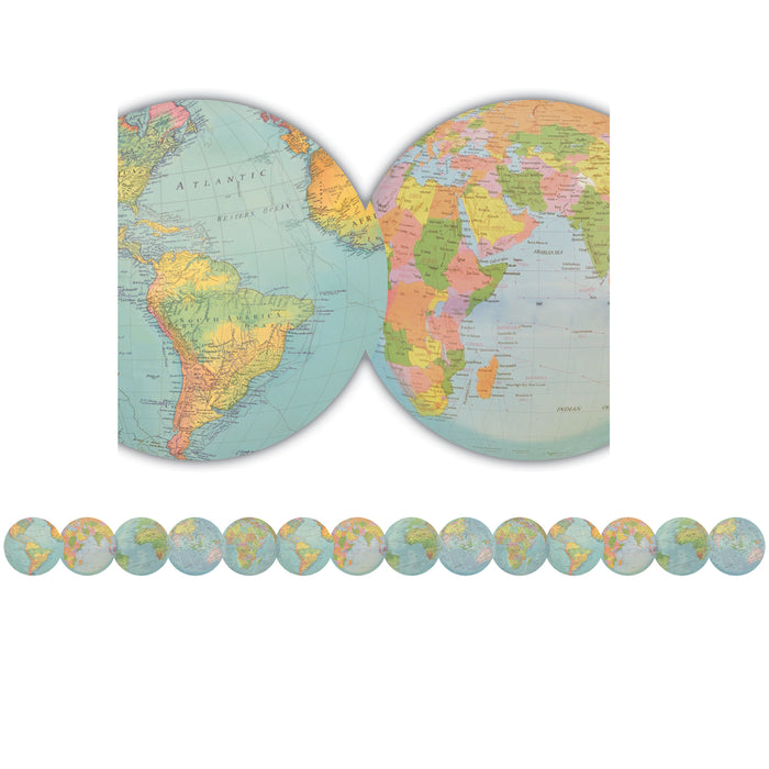 Travel the Map Globes Die-Cut Border Trim, 35 Feet Per Pack, 6 Packs