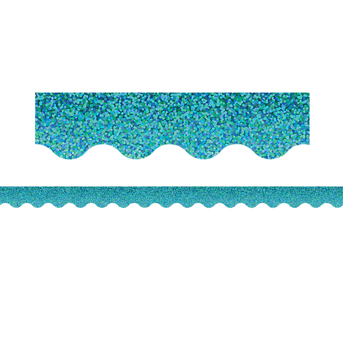 Teal Sparkle Scalloped Border Trim, 35 Feet Per Pack, 6 Packs