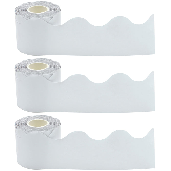 White Scalloped Rolled Border Trim, 50 Feet Per Roll, Pack of 3