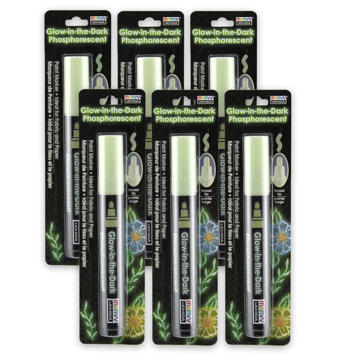 Glow In The Dark Green Fabric Marker, Pack of 6