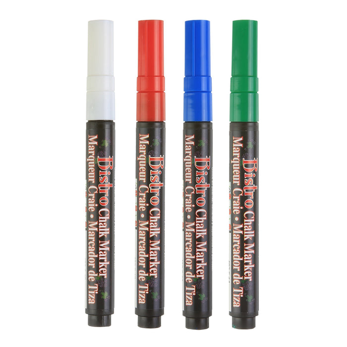 Bistro Chalk Markers, Fine Tip, Red, Green, Blue, White, 4 Per Pack, 2 Packs
