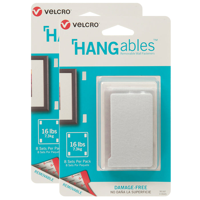 HANGables™ Removable Wall Fasteners, 3" x 1-3-4" Strips, 8 Strips Per Pack, 2 Packs