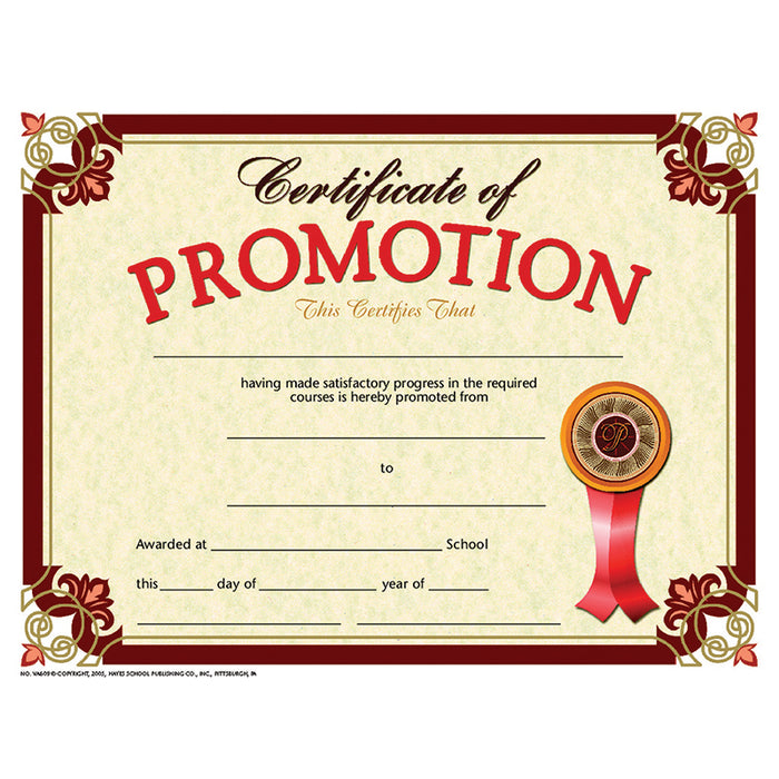 CERTIFICATE OF PROMOTION 30/PK