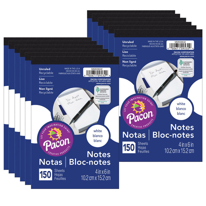(12 EA) WHITE NOTE PADS 4X6