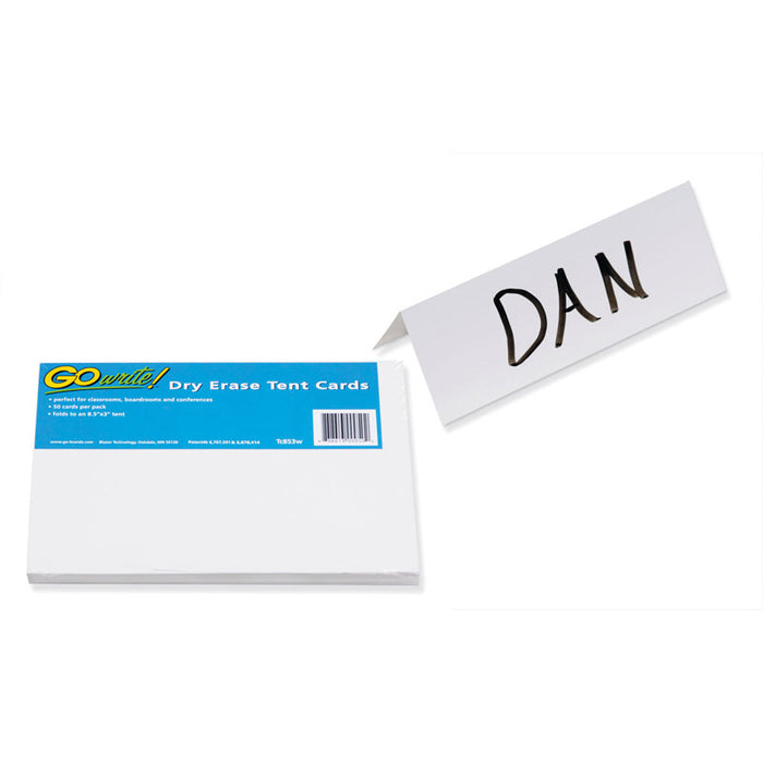 DRY ERASE TENT CARDS WHITE 50 CARDS