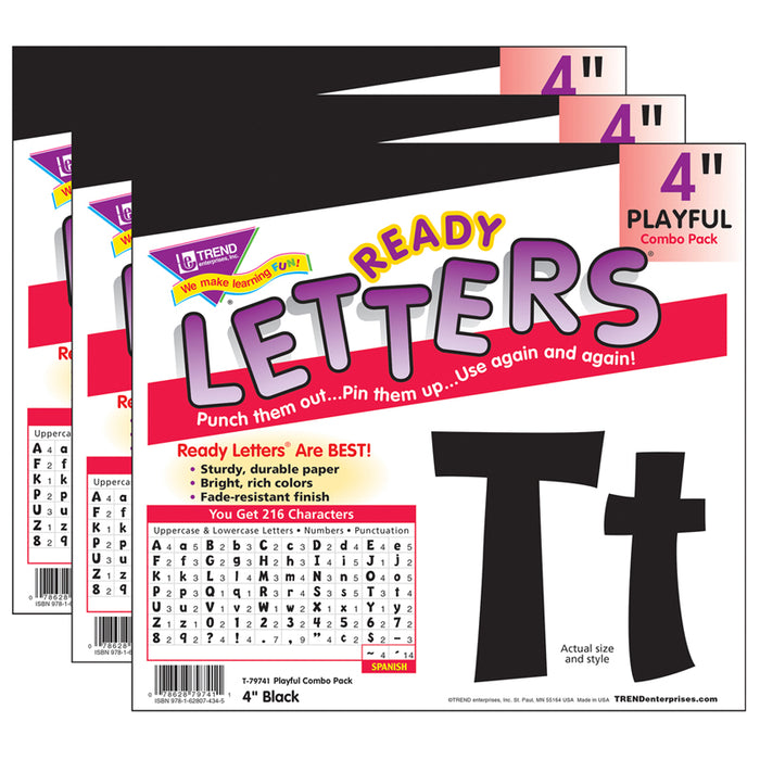 (3 PK) READY LETTER 4IN PLAYFUL BLK